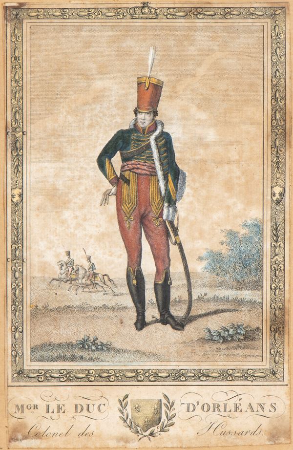 Stampa acquarellata raffigurante il Duca d'Orleans