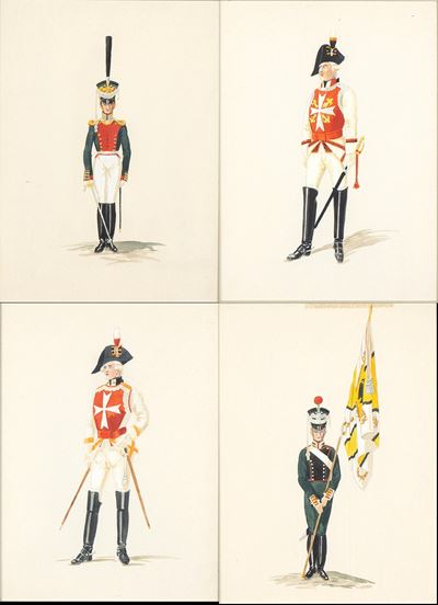 4 Gouache Raffiguranti Varie Uniformi Dell' Esercito Imperiale Russo