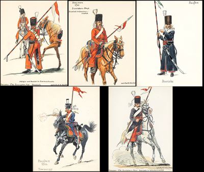 5 Gouache Raffiguranti Varie Tipologie di Uniformi delle Truppe Bosniache