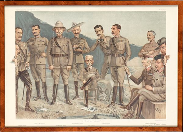 UK,Caricature print depicting a group of generals and officers
