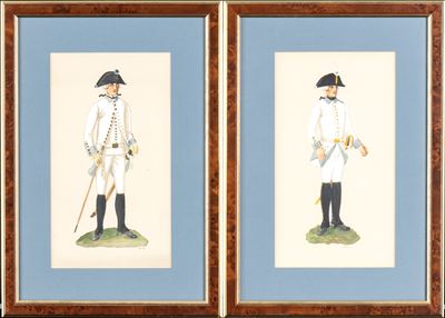 Due Gouaches Raffiguranti Uniformi Dell'esercito Tedesco del XVIII Secolo