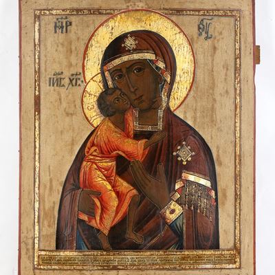 Icona Russa Raffigurante Madonna di Feodorov - XIX Secolo
