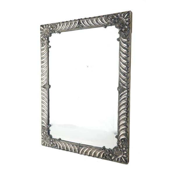 Standing mirror in silver and ground glass