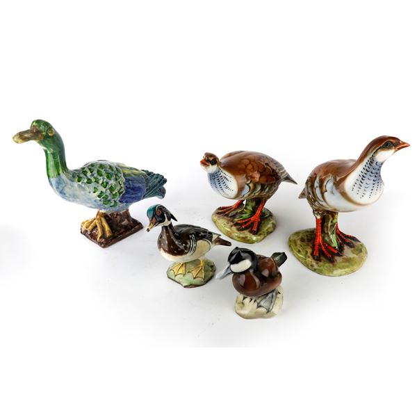 Lot of 3 ducks and 2 partridges in ceramic