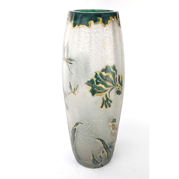 Cylinder vase in white and green glass