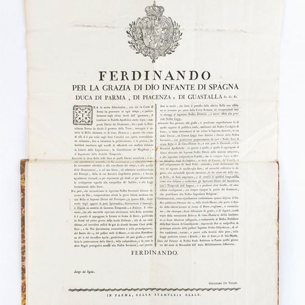 DUCATO DI PARMA. Parma Nella Stamperia Reale 1768