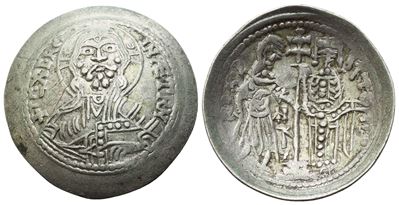 Ruggero II di Sicilia, Palermo. Ducale, Ag (argento) – Cristo Pantocratore e re Ruggero II con fi...