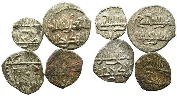 PALERMO. REGNO DI SICILIA. Ruggero II (1105-1154), re dal 1130 al 1140. Interessante lotto di n. 4 da 1/4 Dirhem coniati nell'anno 534 dell'Egira (1139). A.g Spahr 61. Mir 434. RR.
