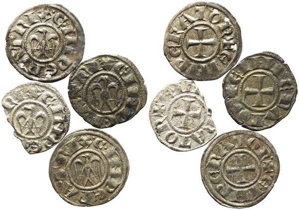 MESSINA. REGNO DI SICILIA. Enrico VI (1194-1197), monetazione a nome di Enrico e Costanza. Lotto di 4 denari. Mi Spahr 27. Mir 55.