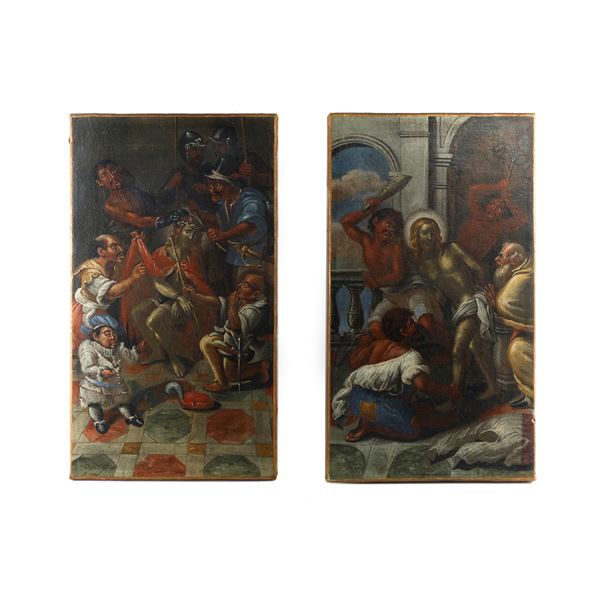 Via Crucis   (XVII secolo)  -  coppia di dipinti olio su tela - Asta Smart Auction:  [..]