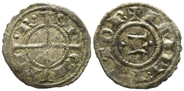 MESSINA. REGNO DI SICILIA. Federico II (1197-1250). 1/4 denaro. Mi (0,35 g; 12,7 mm). Spahr 111. Mir 120. RRR.