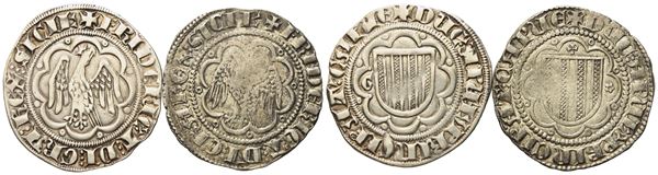 MESSINA. Regno di Sicilia. Federico III d'Aragona (1296-1334). Lotto di 2 pierreali. Ag (3,21 g; 24,71 mm) (3,30 g; 24,06 mm)