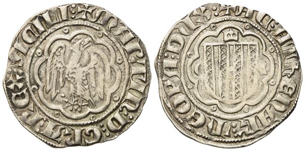 MESSINA. Regno di Sicilia. Martino I d'Aragona (1402-1409). Pierreale -  ( ( ai lati dello stemma. Ag (3,25 g; 25 mm)  - Asta Monete e medaglie medievali e moderne italiane ed estere - Bertolami Fine Art - Casa d'Aste