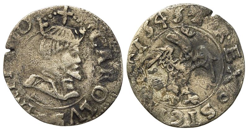 Messina. Regno di Sicilia. Carlo V D'asburgo (1516-1556). Mezzo Tarì 1545 Senza Sigle. Ag (1,05 G...