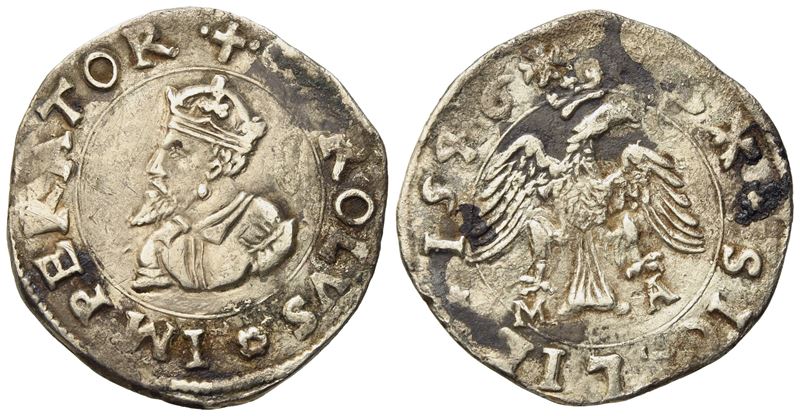 Messina. Regno di Sicilia. Carlo V D'asburgo (1516-1556). 2 Tarì 1546, Messina. Ag (5,60 G; 26,4 ...