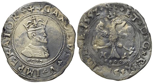 MESSINA. Regno di Sicilia. Carlo V d'Asburgo (1516-1556). 4 tarì 1552. Ag (10,75 g; 34,2 mm)  - Asta Monete e medaglie medievali e moderne italiane ed estere - Bertolami Fine Art - Casa d'Aste