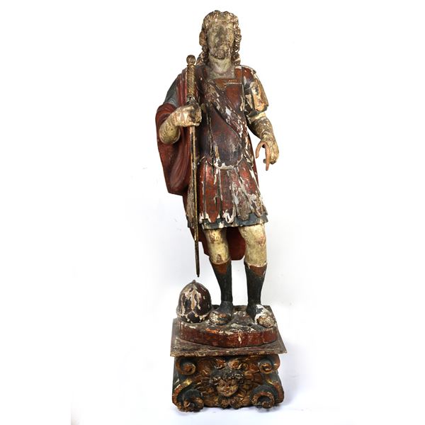 Soldier in classic style, wooden volume sculpture