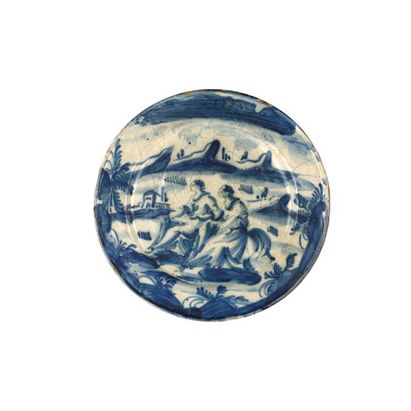 Piatto in ceramica bianca e bleu