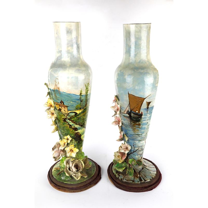 Coppia di Vasi a Barbotine in Ceramica