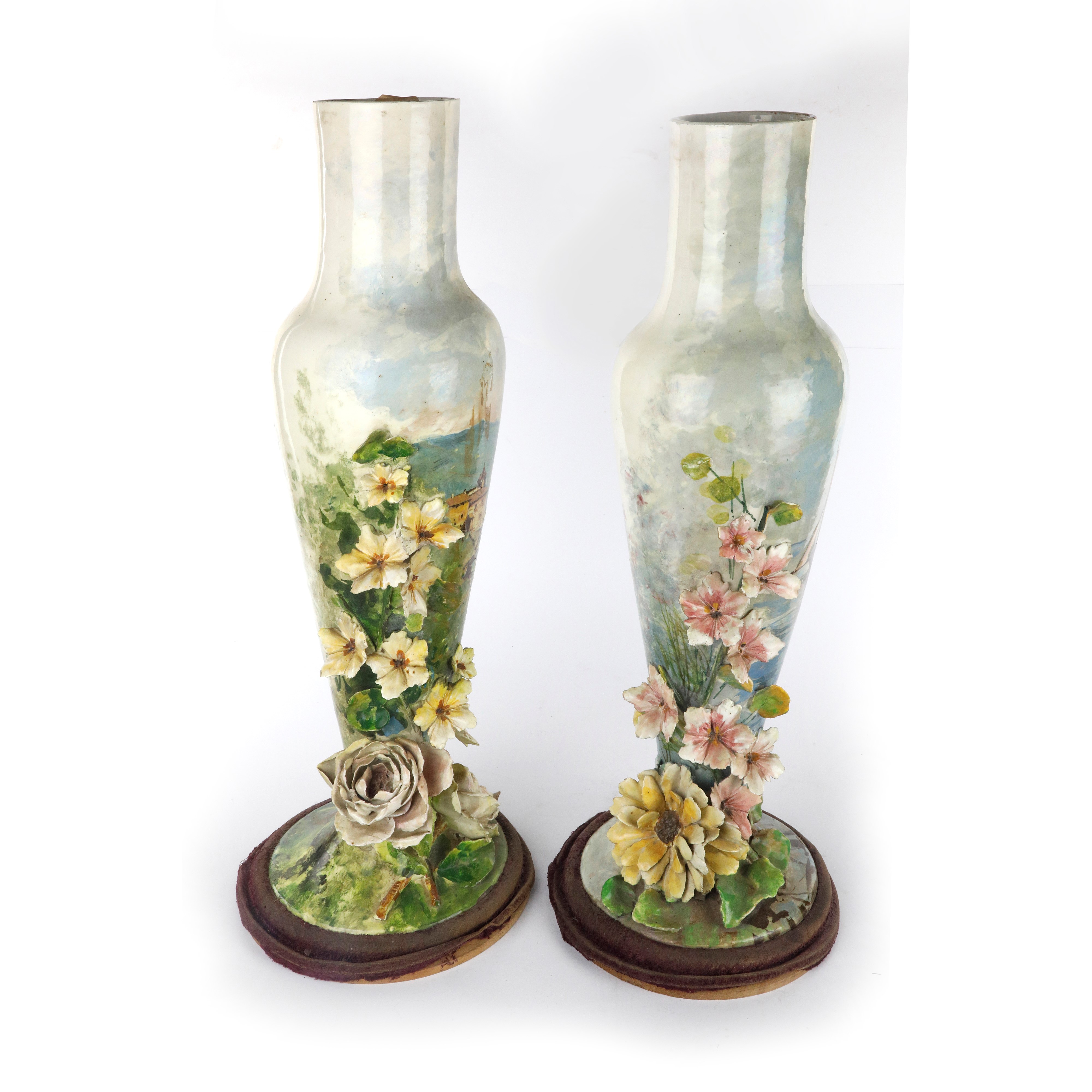 Coppia di Vasi a Barbotine in Ceramica
