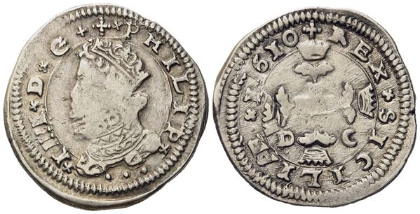 MESSINA. regno di Sicilia. Filippo III di Spagna (1598-1621). 3 tarì 1610. Ag (7,79 g; 27,2 mm)  - Asta Monete e medaglie medievali e moderne italiane ed estere - Bertolami Fine Art - Casa d'Aste