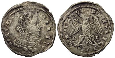 Messina. Regno di Sicilia. Filippo III di Spagna (1598-1621). 4 Tarì 1609. Ag (10,42 G; 29,9 MM)