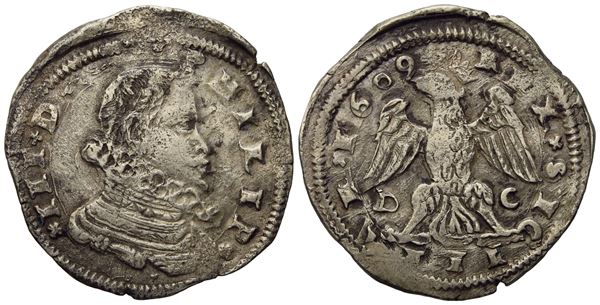 MESSINA. Regno di Sicilia. Filippo III di Spagna (1598-1621). 4 tarì 1609. Ag (10,42 g; 29,9 mm)  - Asta Monete e medaglie medievali e moderne italiane ed estere - Bertolami Fine Art - Casa d'Aste