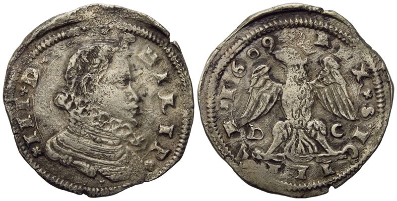 Messina. Regno di Sicilia. Filippo III di Spagna (1598-1621). 4 Tarì 1609. Ag (10,42 G; 29,9 MM)