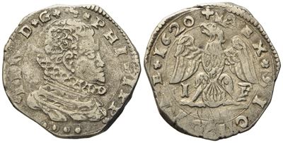 Messina. Regno di Sicilia. Filippo III di Spagna (1598-1621). 4 Tarì 1620. Ag (10,49 G; 28,5 MM)