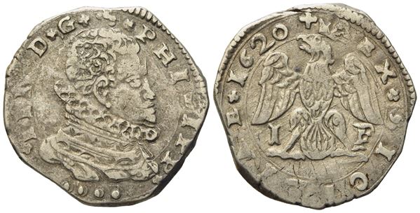 MESSINA. Regno di Sicilia. Filippo III di Spagna (1598-1621). 4 tarì 1620. Ag (10,49 g; 28,5 mm)  - Asta Monete e medaglie medievali e moderne italiane ed estere - Bertolami Fine Art - Casa d'Aste