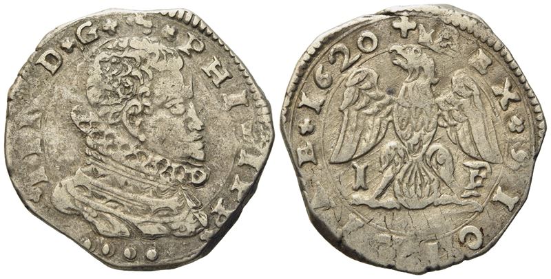 Messina. Regno di Sicilia. Filippo III di Spagna (1598-1621). 4 Tarì 1620. Ag (10,49 G; 28,5 MM)