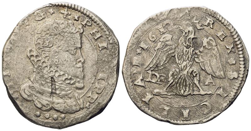 Messina. Regno di Sicilia. Filippo III di Spagna (1598-1621). 4 Tarì 1612. Ag (10,45 G; 30,5 MM)