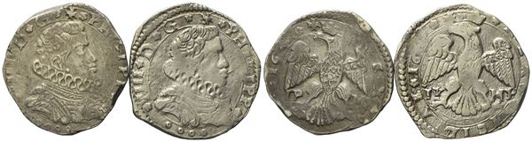 MESSINA. Regno di Sicilia. Filippo IV (1621-1665). 4 tarì (lotto di due). Ag (10,40 g; 28,10 mm) (10,27 g; 29,70 mm)  - Asta Monete e medaglie medievali e moderne italiane ed estere - Bertolami Fine Art - Casa d'Aste