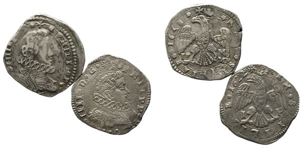 MESSINA. REGNO DI SICILIA. Filippo IV (1621-1665). Interessante lotto di n.2 da 4 tari 1622 - 1648. Ag (10,32  10,51).