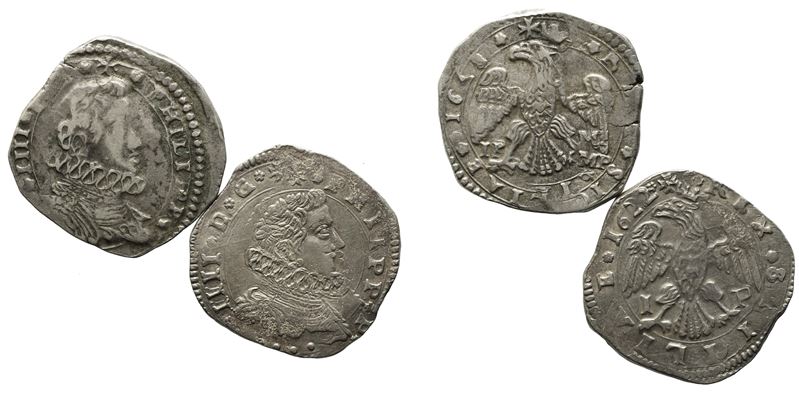 Messina. Regno di Sicilia. Filippo IV (1621-1665). Interessante Lotto di N.2 da 4 Tari 1622 - 164...