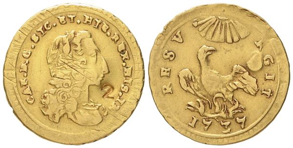 Palermo. Regno di Sicilia. Carlo di Borbone (1734-1759). Oncia 1737. Au (4,48 g; 22,1 mm)
