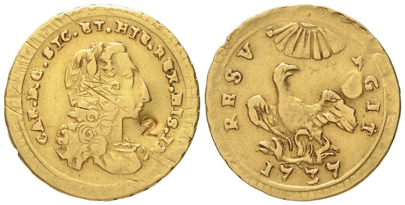 Palermo. Regno di Sicilia. Carlo di Borbone (1734-1759). Oncia 1737. Au (4,48 G; 22,1 MM)