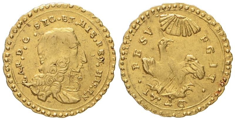 Palermo. Regno di Sicilia. Carlo di Borbone (1734-1759). Oncia 1746. Au (4,41 G; 22,4 MM)