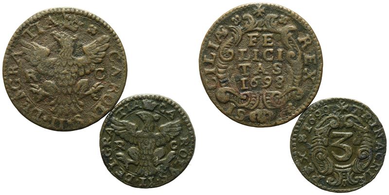 Palermo. Regno di Sicilia. Carlo II di Spagna (1665-1700). Lotto di un Grano 1698 e Tre Piccioli ...