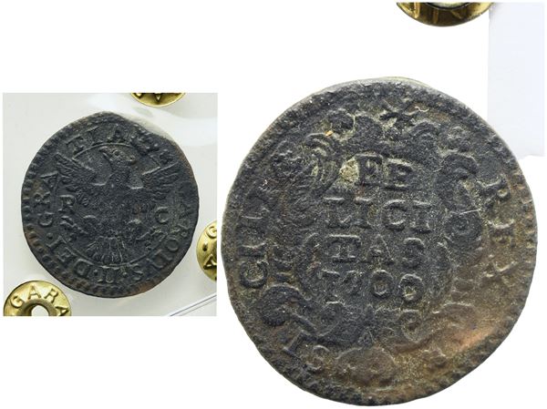 PALERMO. REGNO DI SICILIA. Carlo II di Spagna (1665-1700). Grano. 1700. Cu (5,15 g). Spahr 84. Mir 497/3.