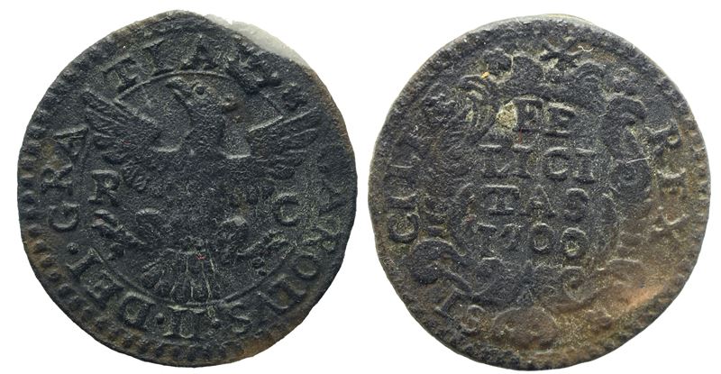 Palermo. Regno di Sicilia. Carlo II di Spagna (1665-1700). Grano. 1700. Cu (5,15 G). Spahr 84. Mi...