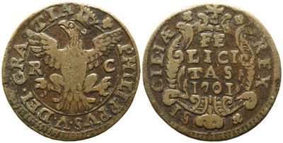 Palermo. Regno di Sicilia. Filippo V di Borbone (1701-1713). Grano. 1701. Cu (5,06 G; 23,7 MM). S...