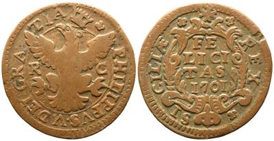 Palermo. Regno di Sicilia. Filippo V di Borbone (1701-1713). Grano. 1701. Cu (5,03 G; 24,8 MM). S...