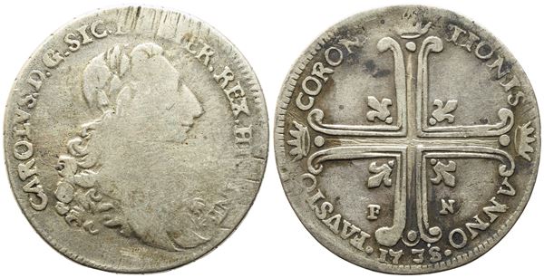 PALERMO. REGNO DI SICILIA. Carlo di Borbone (1734-1759). 6 tari 1735. Ag (11,45 g; 31,3 mm). Gig. 35.