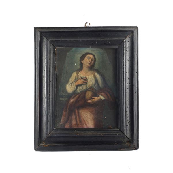 Figura femminile con brocca  (XVIII/ XIX secolo)  - dipinto olio su tela - Asta  [..]
