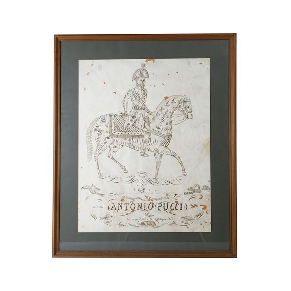 Cavaliere  Antonio Pucci a cavallo  (metà XIX secolo)  - disegno su carta -  [..]