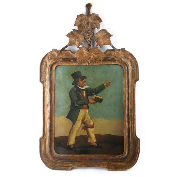 Personaggio napoletano  (prima metà XIX secolo)  - dipinto ad olio su tela - Asta Smart Auction: Arredi, Dipinti, Sculture e altro a prezzi vantaggiosi - Bertolami Fine Art - Casa d'Aste