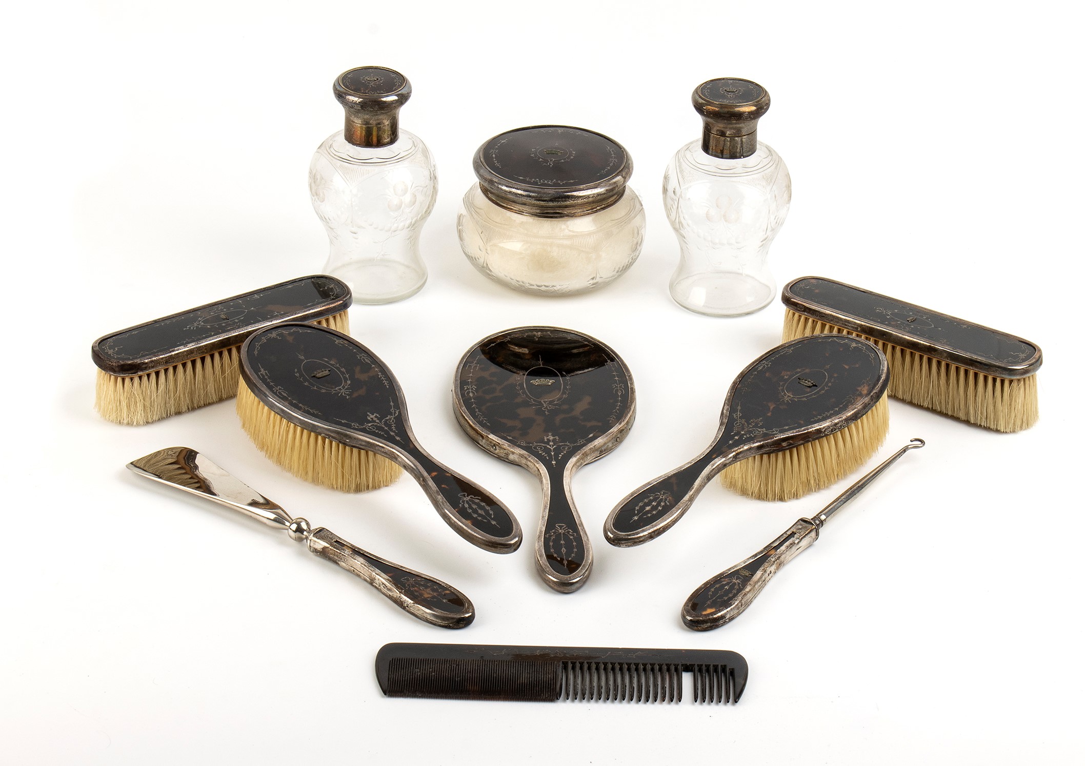 Set da Toilette Inglese in Argento e Tartaruga - Birmingham 1916, Argentieri Mappin & Webb
