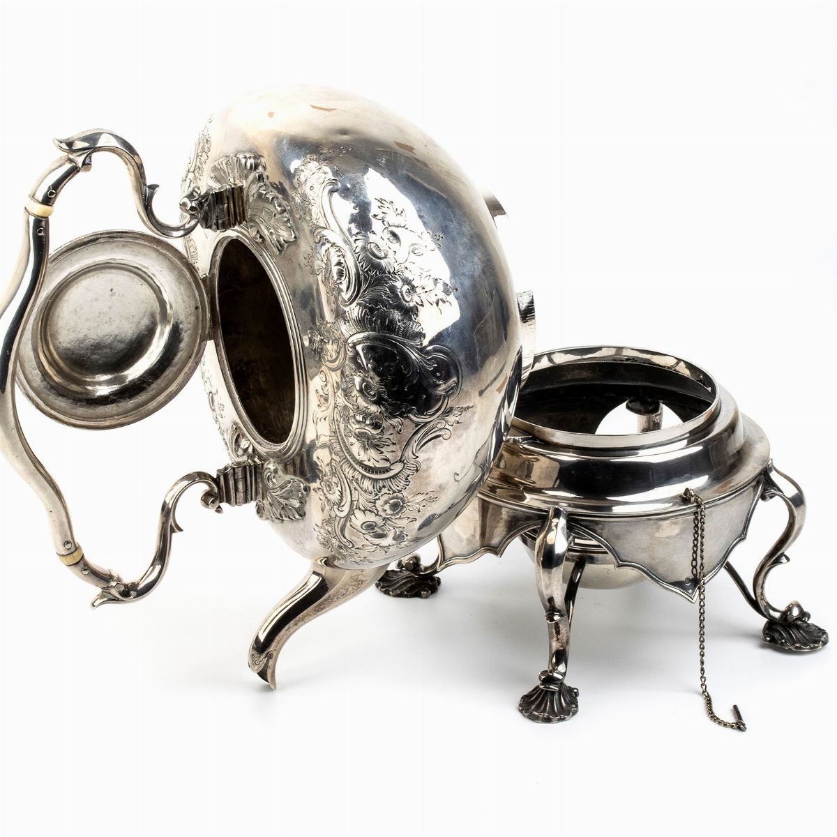 Tea Kettle Stato Pontificio in Argento - Roma, XIX Secolo Dopo il 1815, Rivenditore Ball Tompkins...