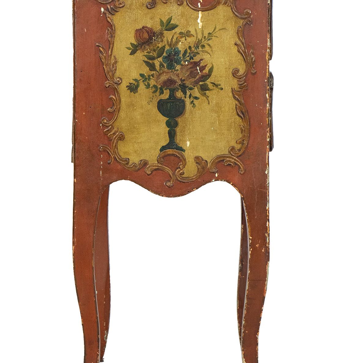 Comoncino Luigi XV in Lacca Rossa e Pittura Floreale - Venezia XVIII Secolo